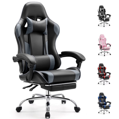 MCQ Ergonomic Swivel Gaming Chair with Headrest Lumbar Support for Home Office, Black and Grey