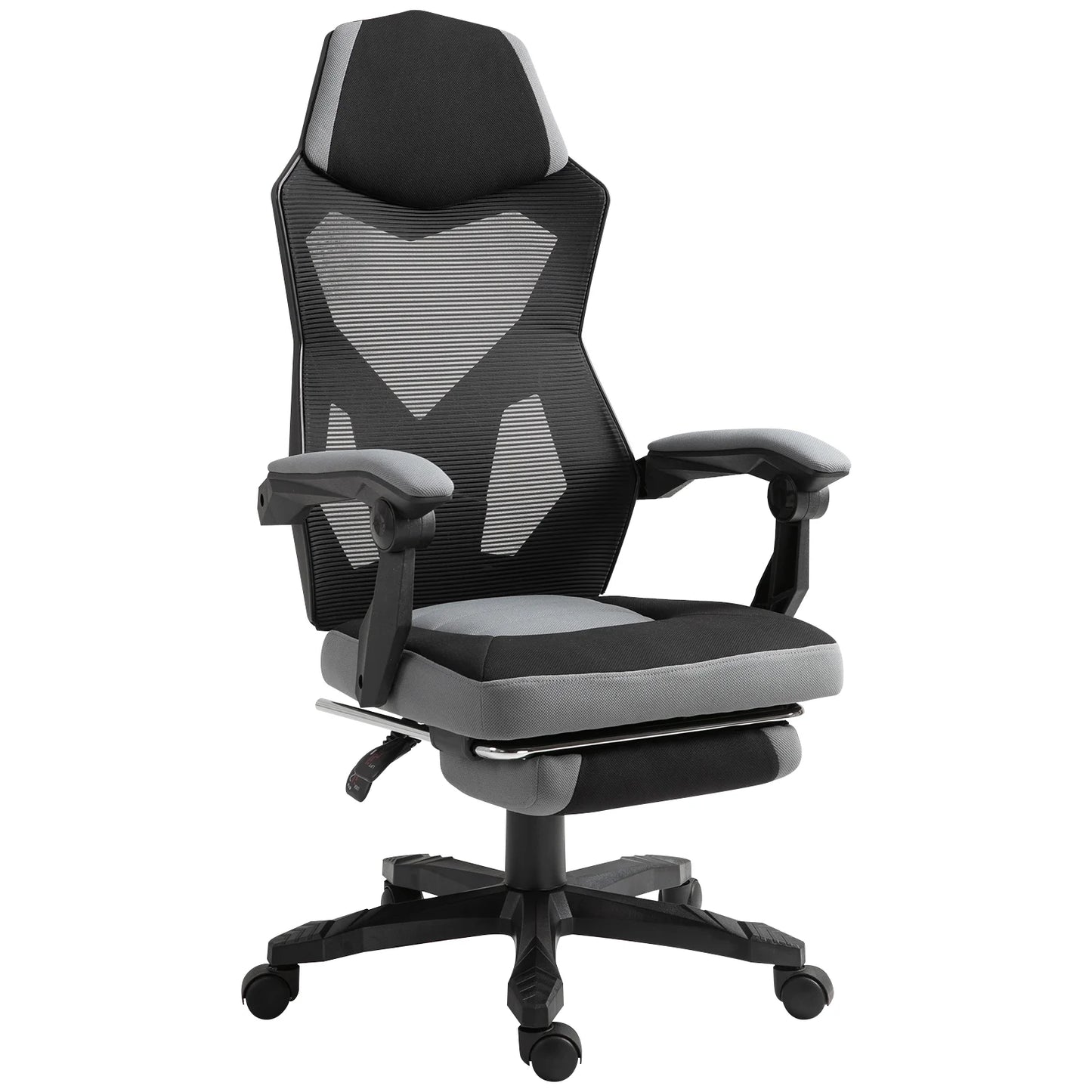 Vinsetto Ergonomic Home Office Chair High Back Armchair Computer Desk Recliner with Footrest, Mesh Back, Lumbar Support and Wheels, Gray