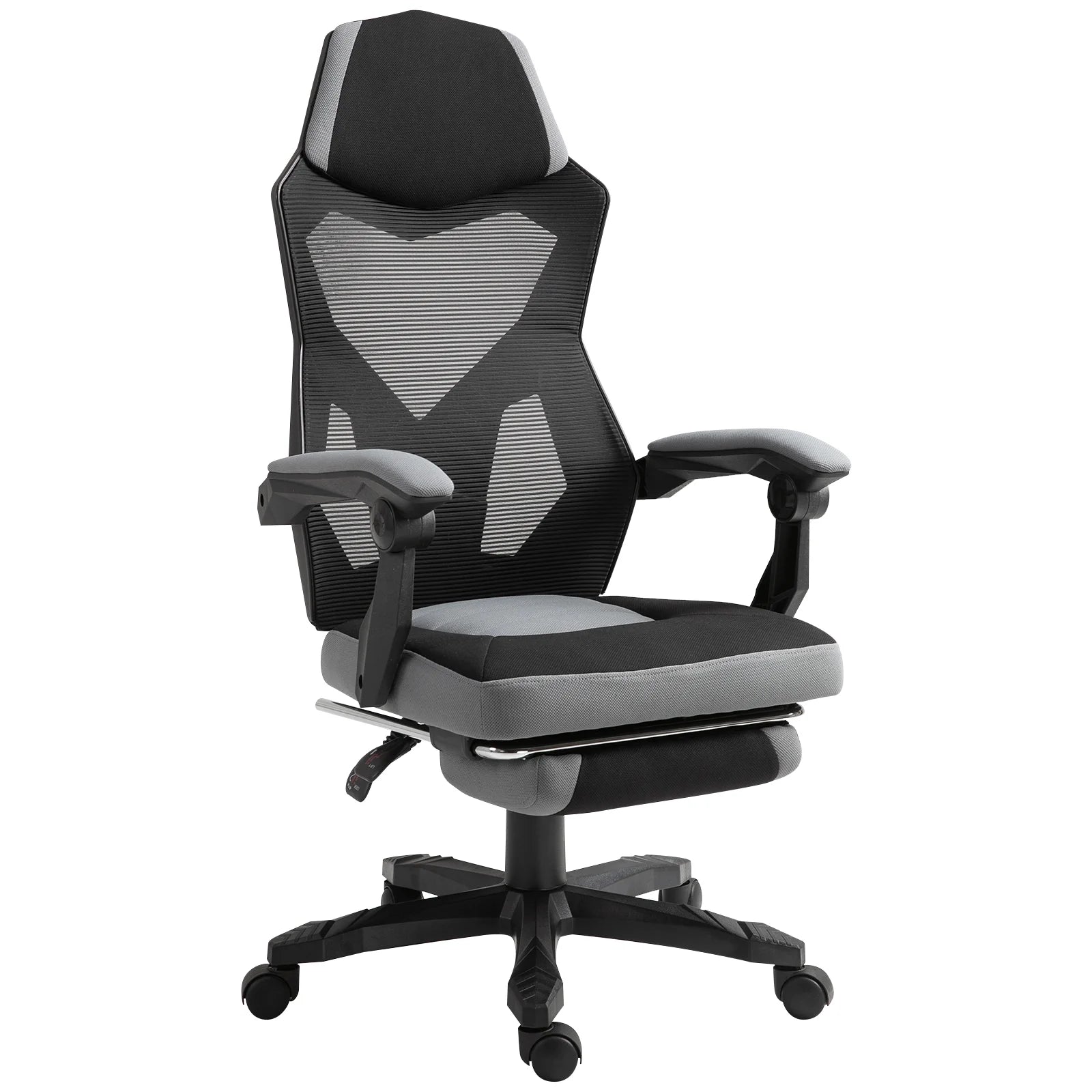Vinsetto Ergonomic Home Office Chair High Back Armchair Computer Desk Recliner with Footrest, Mesh Back, Lumbar Support and Wheels, Gray