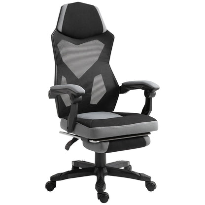 Vinsetto Ergonomic Home Office Chair High Back Armchair Computer Desk Recliner with Footrest, Mesh Back, Lumbar Support and Wheels, Gray