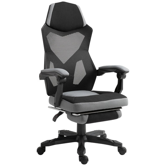 Vinsetto Ergonomic Home Office Chair High Back Armchair Computer Desk Recliner with Footrest, Mesh Back, Lumbar Support and Wheels, Gray
