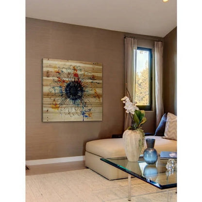 Parvez Taj - 'Stencil Flower' Painting Print on Natural Pine Wood 24 x 24