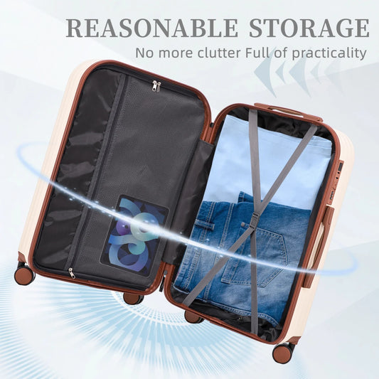 20/24/28 Inch ABS Hardshell Spinner Luggage with 3-Step Adjustable Handle, Carry-On Suitcase with USB Charging Port & Cup Holder, Waterproof Lightweight Suitcase for Travel