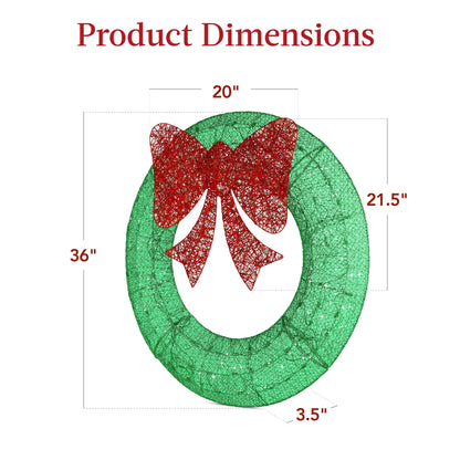 Best Choice Products 36in Pre-Lit Outdoor Christmas Wreath, LED Metal Holiday Decor w/120 Lights, Bow - Green/Red