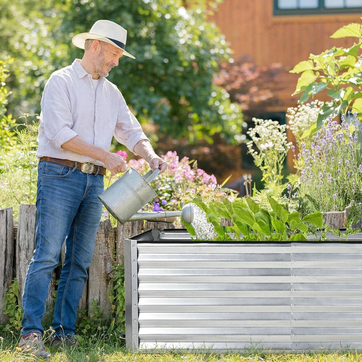 Raised Garden Bed Kit, Galvanized Planter Raised Garden Boxes Outdoor, Deep Root Raised Planter with Anti-Cutting Strip, Large Metal Raised Garden Bed for Vegetables, Flowers, Herbs