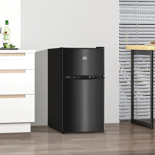 Homiyad 3.2 Cu.Ft Mini Fridge with Freezer, Double Door Compact Refrigerator with Adjustable Thermostat, Shelf and Reversible Door for Bedroom, Dorm, Home Office, Energy Efficient, Black