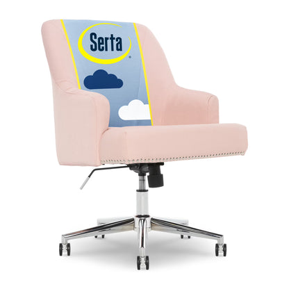 Serta Leighton Home Office Desk Chair Chrome Nailheads Twill Fabric Lilac Purple