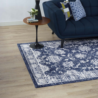 Modway Kazia Distressed Floral Lattice 8x10 Area Rug in Dark Gray and Ivory