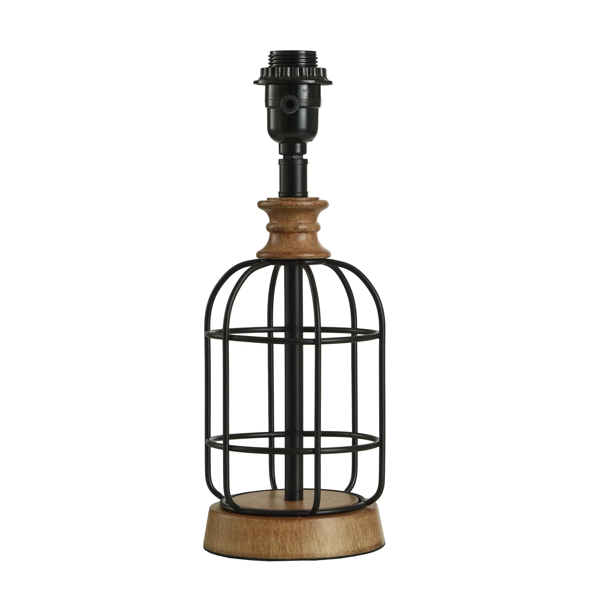 Mainstays Black Metal Cage Table Lamp with Wood Accents and Drum Shade, 17"