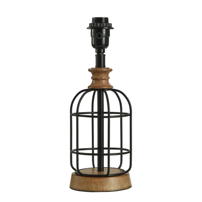 Mainstays Black Metal Cage Table Lamp with Wood Accents and Drum Shade, 17"