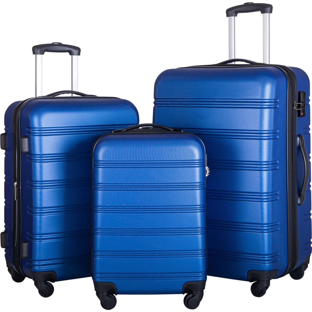 Tcbosik Luggage Sets, 3 Piece Set Hardside Suitcases with Spinner Wheels, 20/24/28 Travel Luggage Lightweight, Dark Blue