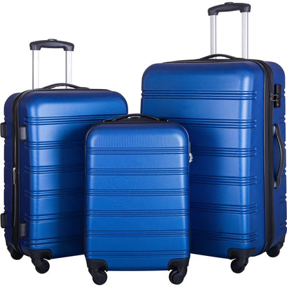 Tcbosik Luggage Sets, 3 Piece Set Hardside Suitcases with Spinner Wheels, 20/24/28 Travel Luggage Lightweight, Dark Blue