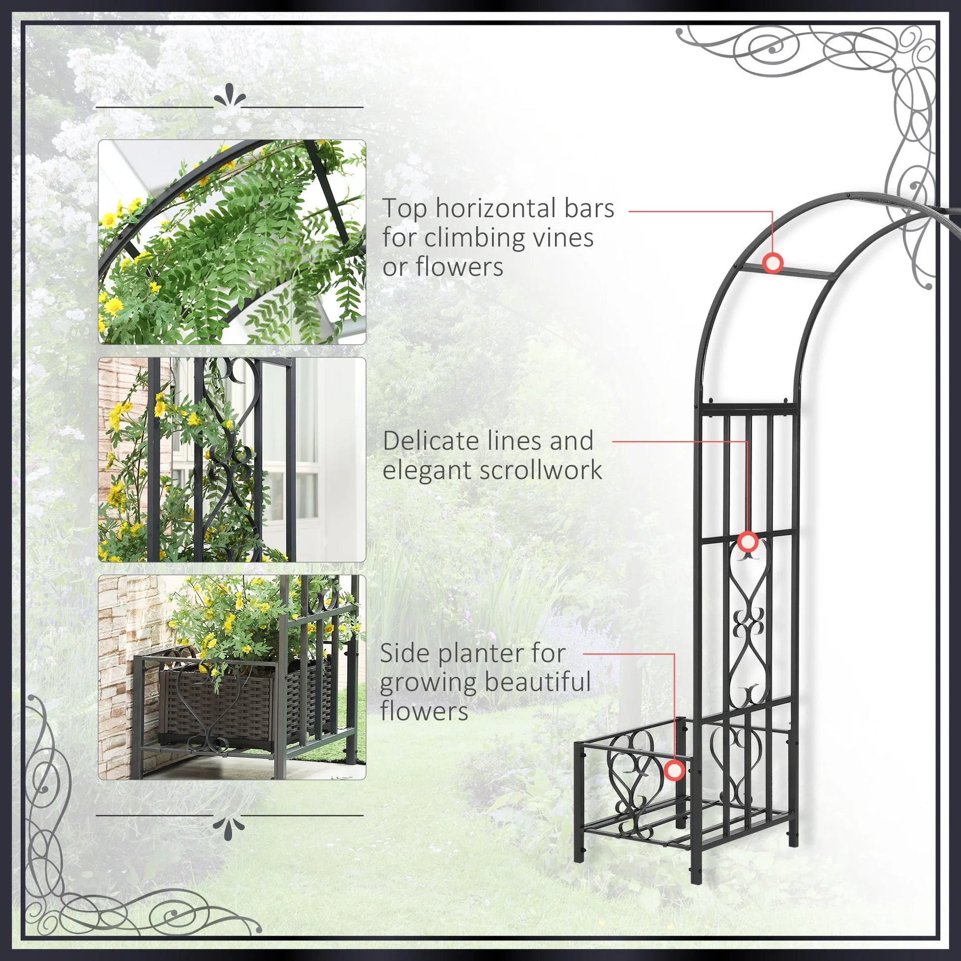 Outsunny Garden Arbor & Wedding Arch with Planters & Heart Motifs