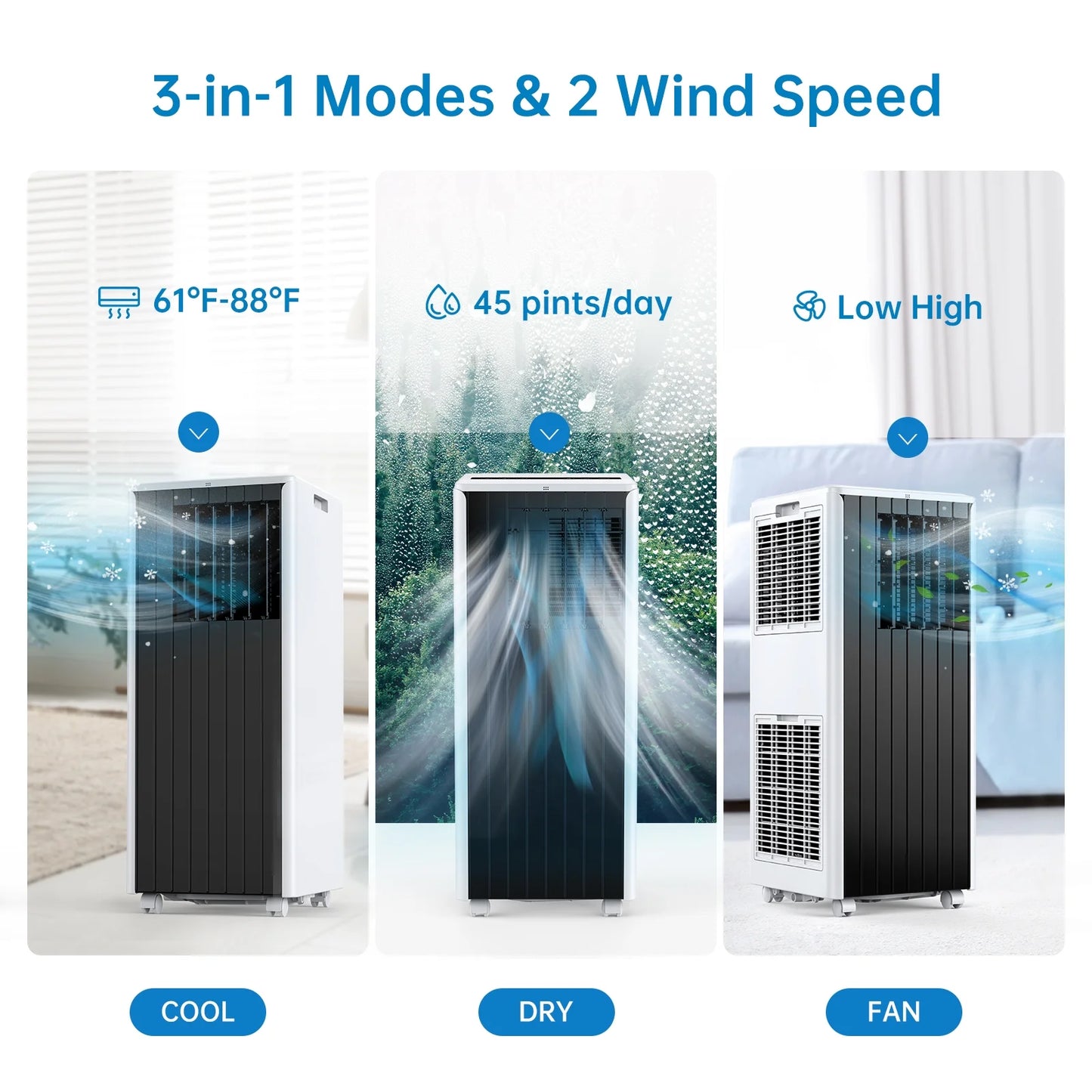 8,000 BTU Portable Air Conditioner, Cools up to 350 Sq. Ft., LED Touch Panel, Built-in Dehumidifier, Fan, 3 in 1 A/C Unit with Remote Control for Home Office Dorm RV