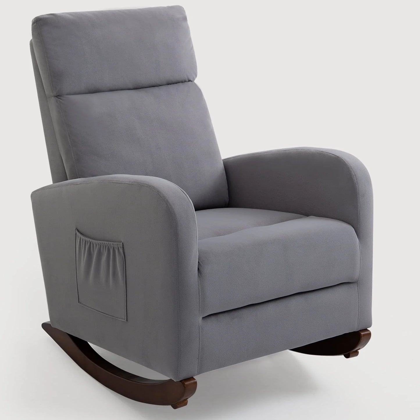 AVAWING Nursery Rocking Chairs Mid Century Glider Chair Upholstered Velvet High Back Arm Chair (Gray)