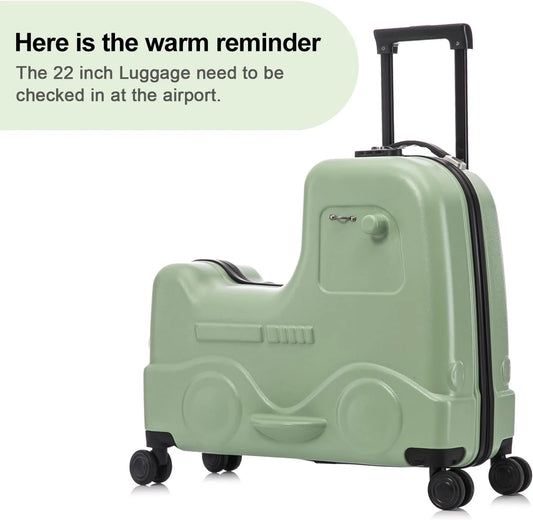 Apelila 22 inch Ride on Suitcase for Kids Travel Luggage Trolley Suitcase with Spinner Wheels Travel Suitcase for Child with Combination Lock/Safety Belt/Telescoping Handle