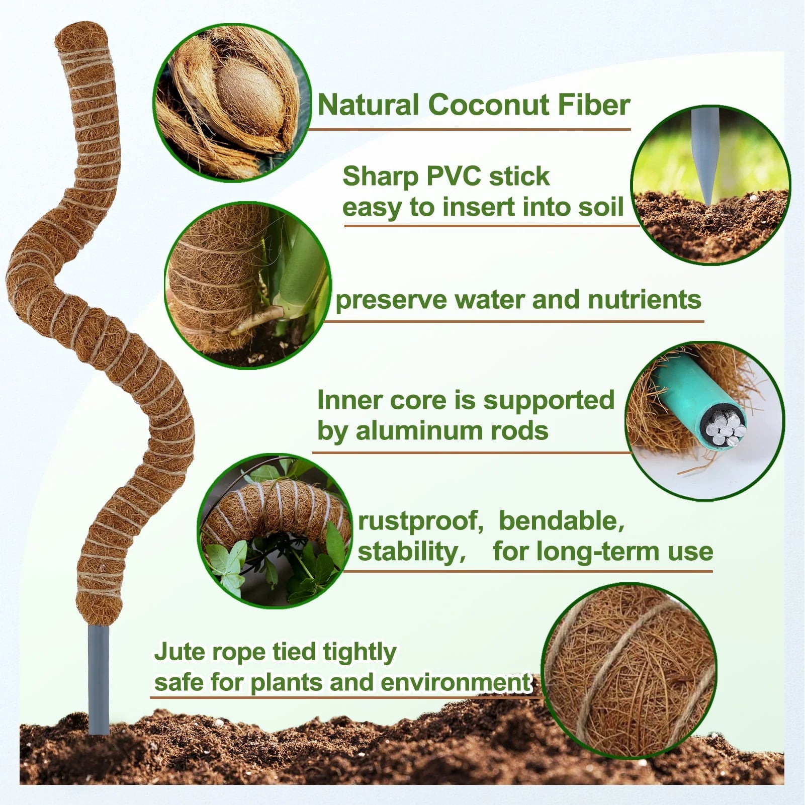 Moss Pole for Plants Monstera, 50 Inch Bendable Moss Pole for Climbing Plants, 2 Pack 25 Inch Coir Totem Pole for Monstera Plant Support Indoor