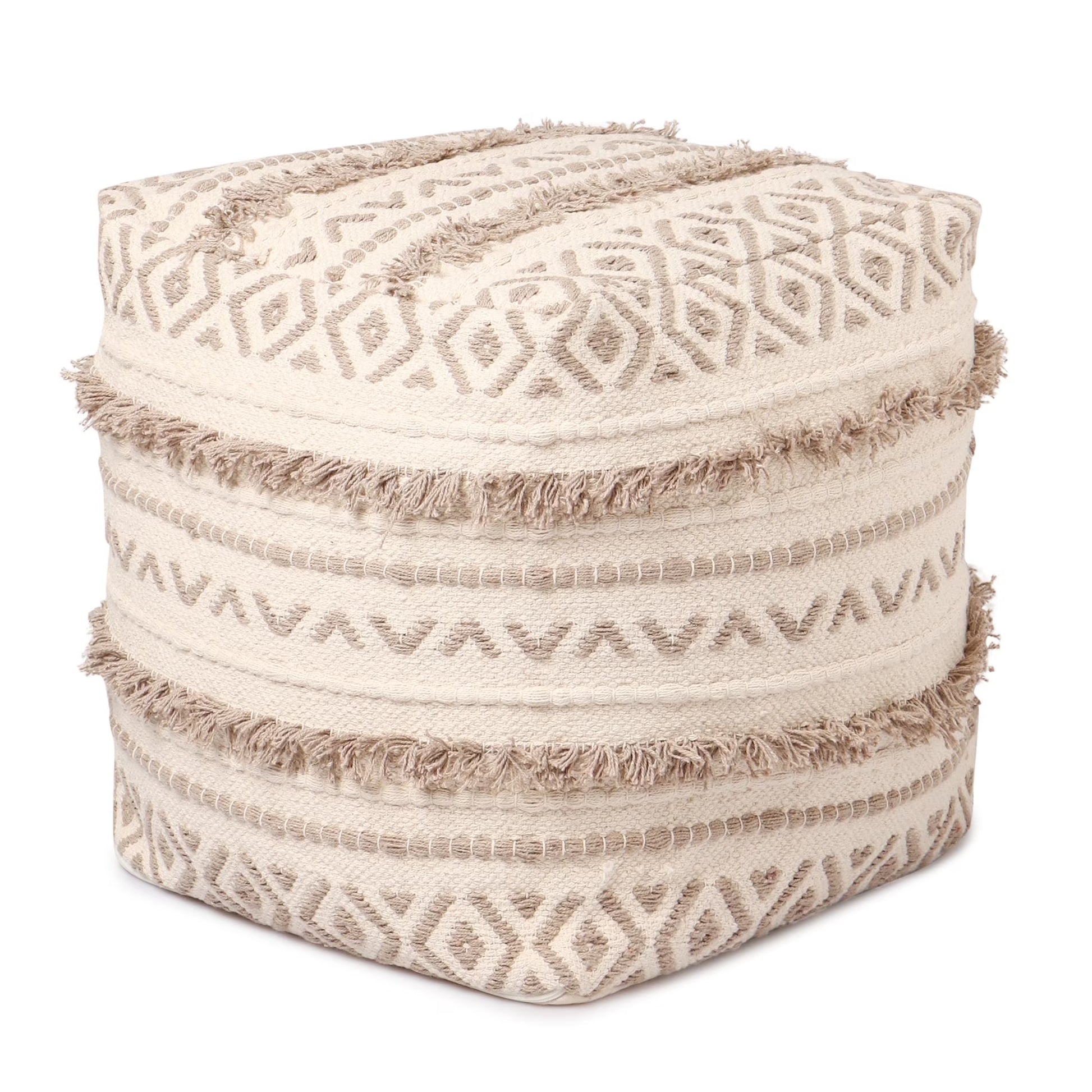 REDEARTH ? Tufted Pouf Ottoman with Filler Textured Storage Cube Bean Bag Pouffe Footrest for Living Room, Bedroom, Nursery, Kidsroom; 100% Cotton (17.5"X17.5"X17.5", Diamond Virgule)