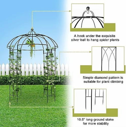 Garden Arch Arbor, Heavy Duty Metal Pergola Pavilion Trellis Birdcage Gazebo French Style 9ftx6.8ft Plants Support Use for Outdoor Climbing Plants Patio Decoration Wedding Ceremony