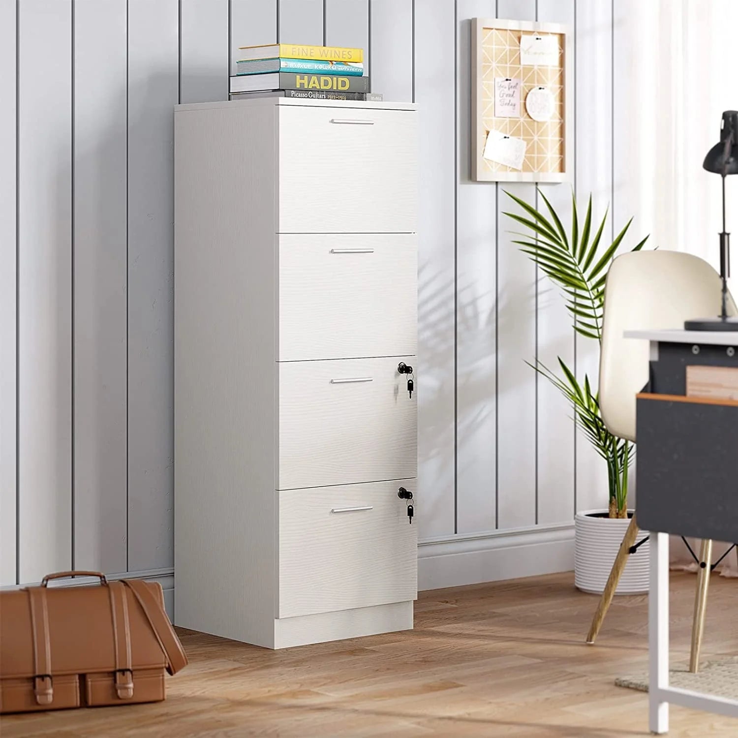 DEXTRUS 4-Drawer Wood File Cabinet with Lock, 15.86" Deep Vertical Filing Cabinet for Home Office, White