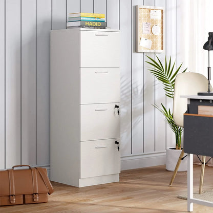 DEXTRUS 4-Drawer Wood File Cabinet with Lock, 15.86" Deep Vertical Filing Cabinet for Home Office, White