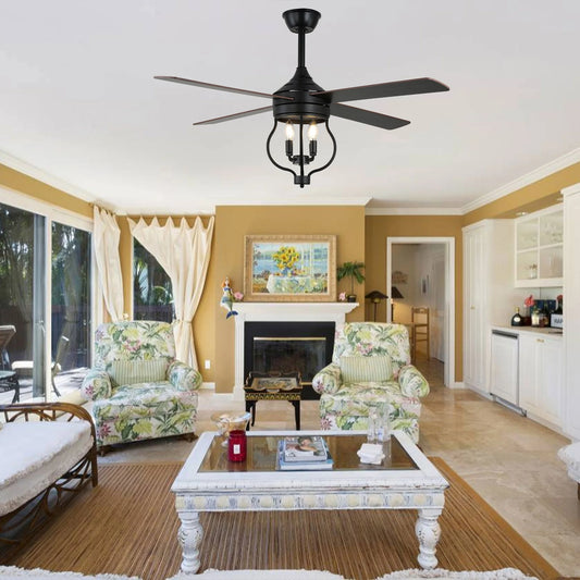 Chichoice 52 inch industrial Wood Farmhouse Ceiling Fan with candle Lights and Remote Control Reversible Motor