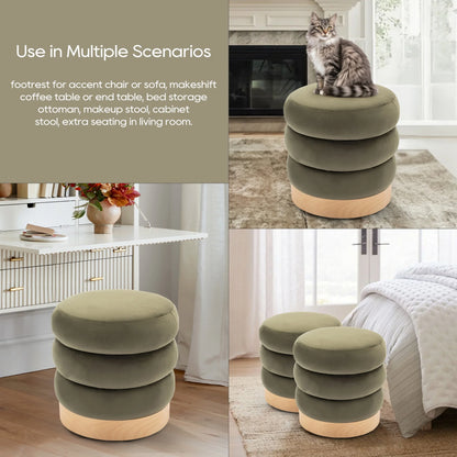COLAMY Velvet Tufted Ottoman Footstool, Versatile Round Pouf and Side Table - Green