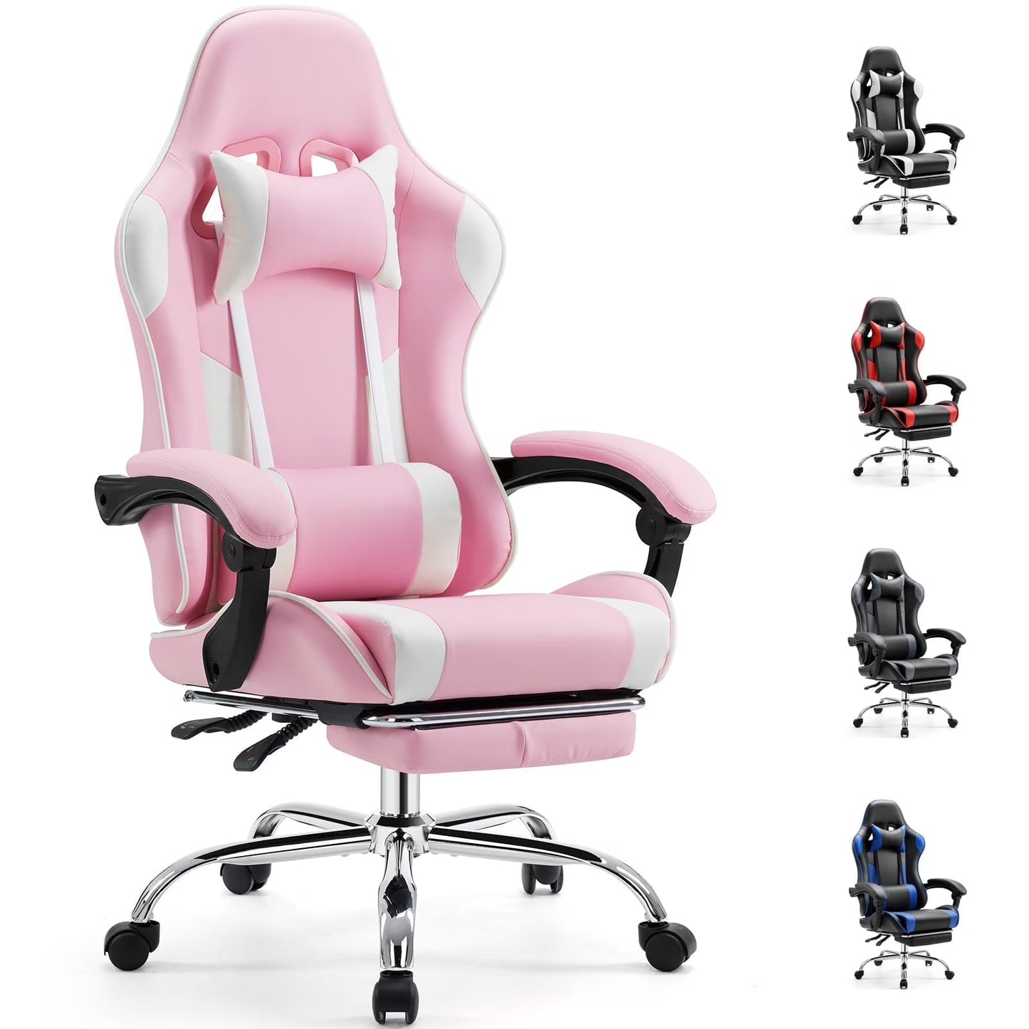 MCQ Ergonomic Swivel Gaming Chair with Headrest Lumbar Support for Home Office, Black and Grey
