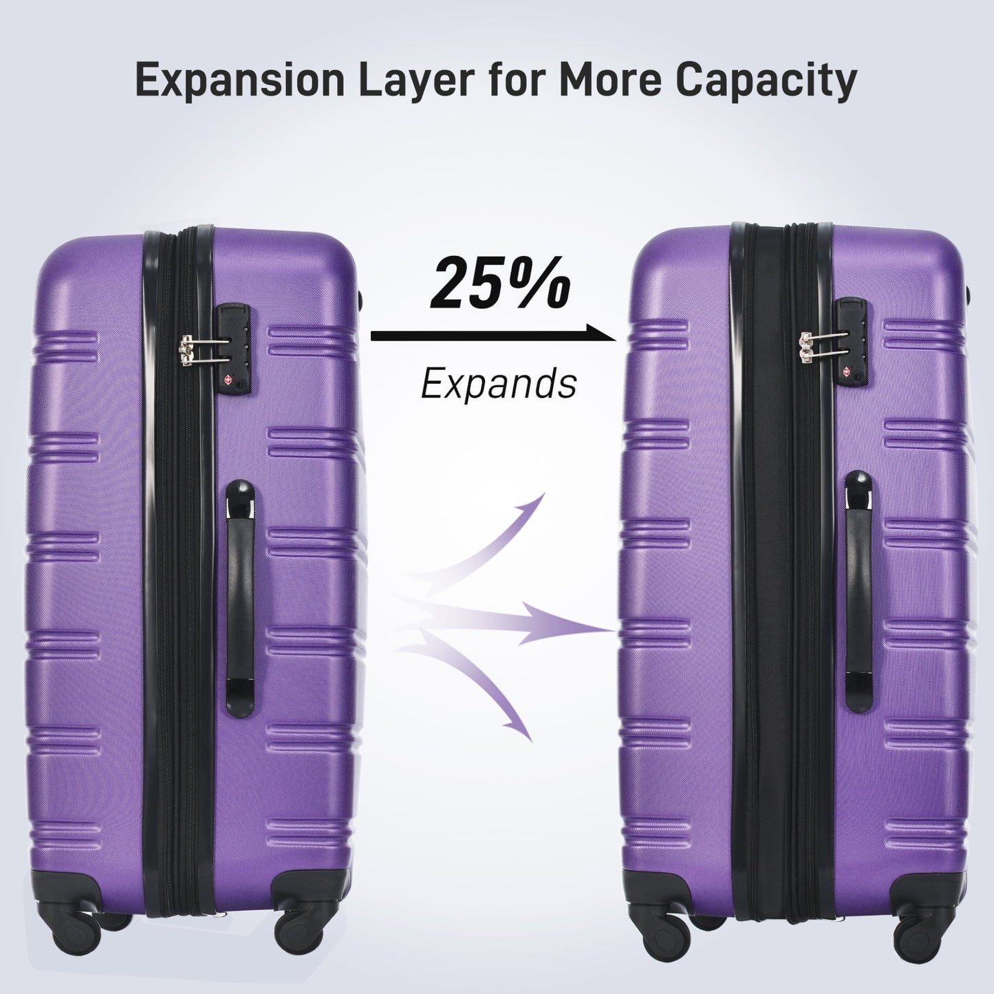 3 Piece ABS Luggage Set, Luggage with Spinner Wheel & TSA 20/24/28 inch, Purple