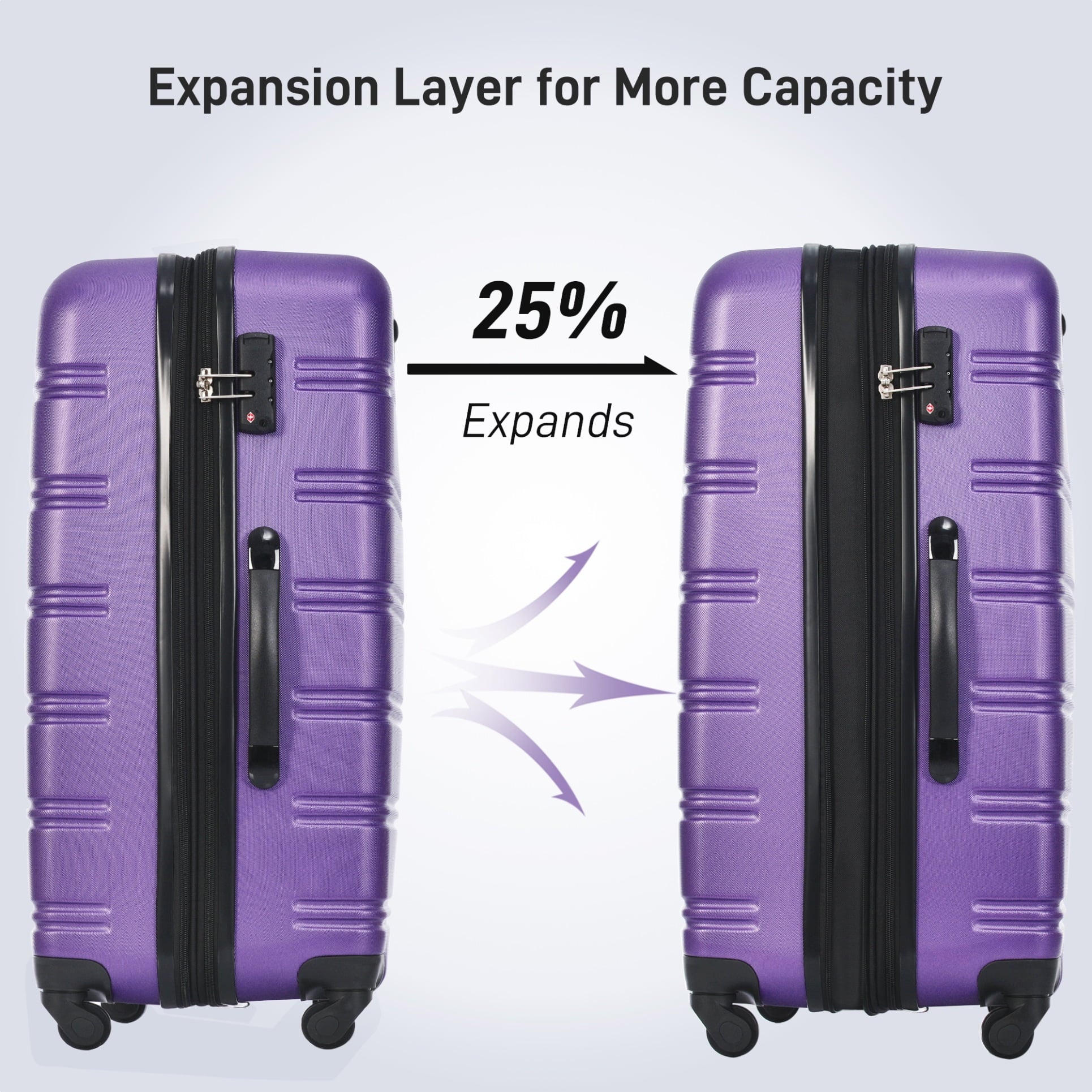 3 Piece ABS Luggage Set, Luggage with Spinner Wheel & TSA 20/24/28 inch, Purple