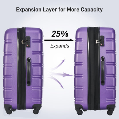 3 Piece ABS Luggage Set, Luggage with Spinner Wheel & TSA 20/24/28 inch, Purple