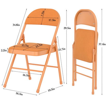 VECELO Set of 4 Folding Chairs, Fabric Dining Chair Set with Padded Cushion and Back, Indoor Outdoor Upholstered Seat with Metal Frame for Home Office Events Wedding Party, Orange