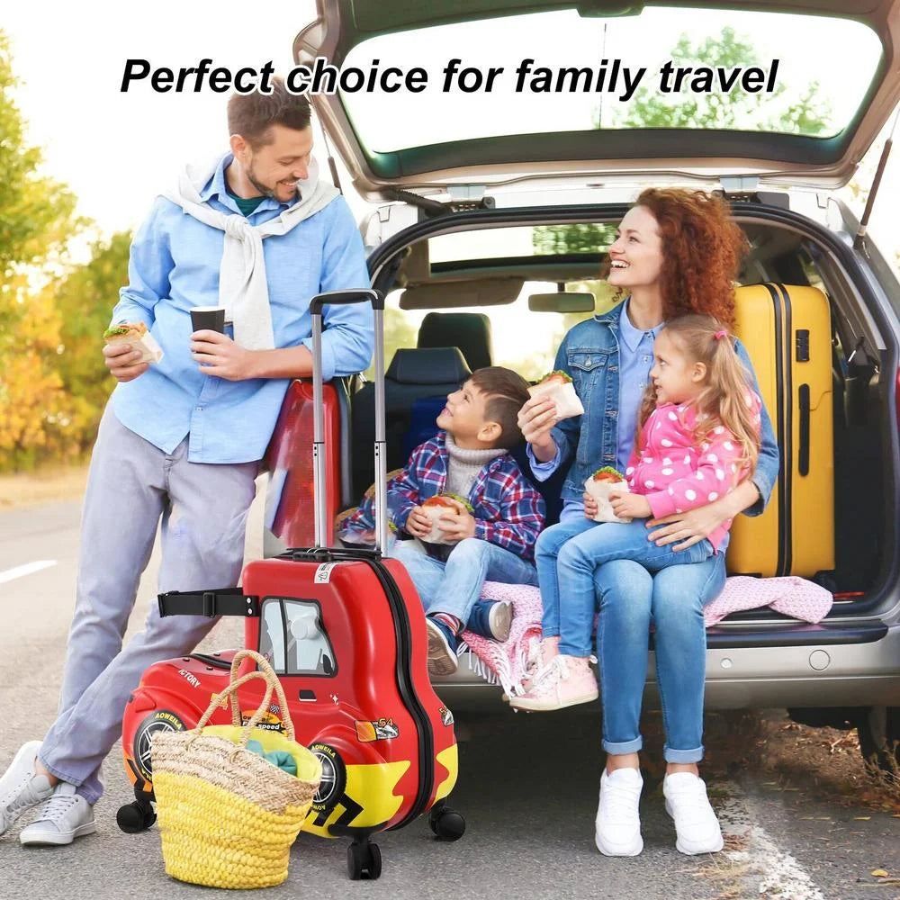 ToHu Kids Ride-On Luggage with Wheels Suitcase Fits to Toddler Aged 3-12 Years old Red Car Checked-Large 24-Inch