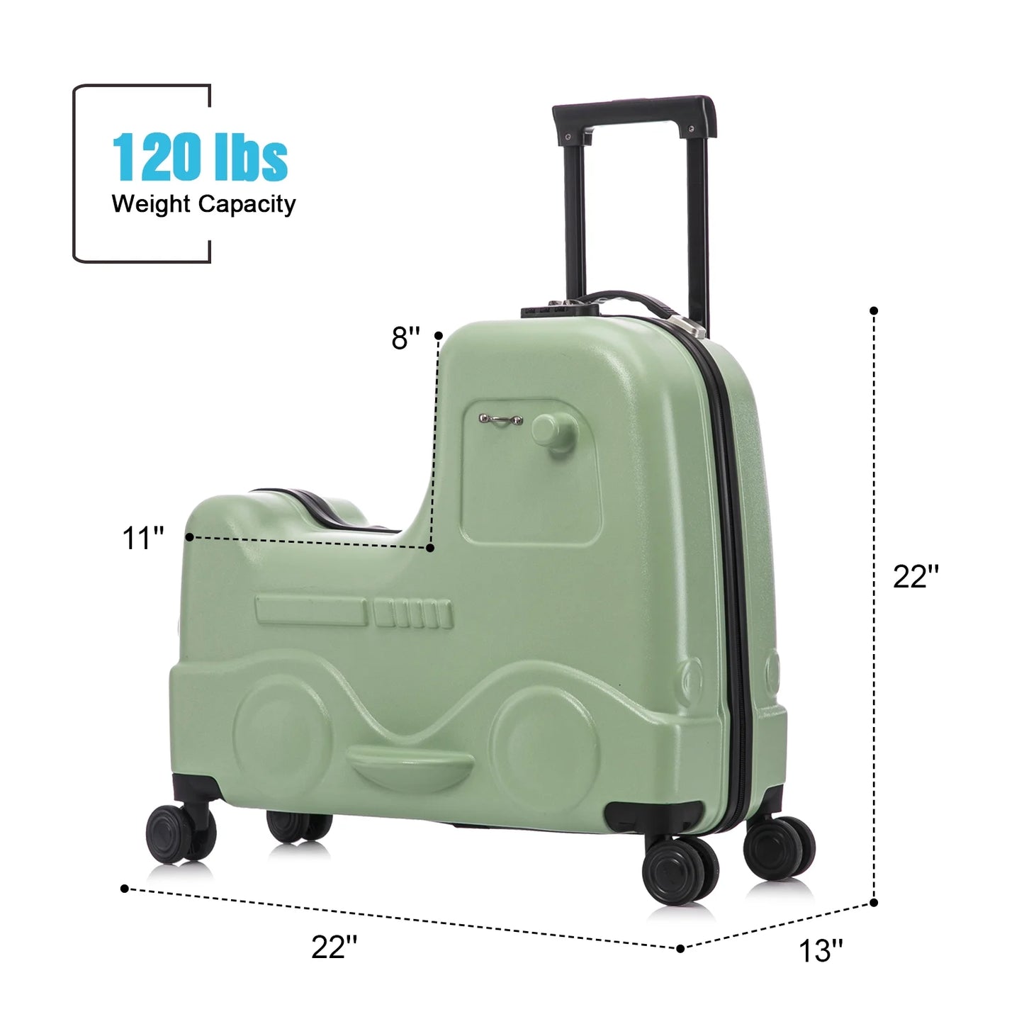 Apelila 22 inch Ride on Suitcase for Kids Travel Luggage Trolley Suitcase with Spinner Wheels Travel Suitcase for Child with Combination Lock/Safety Belt/Telescoping Handle