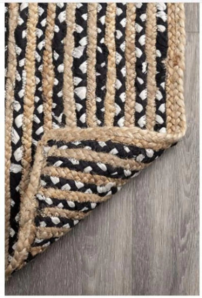 Indian Handmade Braided Black & White Cotton with Natural Jute Area Rugs , Floor Decor Carpet Size 2.6 x 4 Feet ( 75 cm x 120 cm )