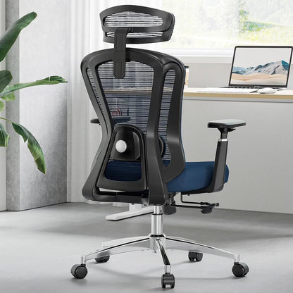 STARY Ergonomic Office Chair with Footrest, High Back Mesh Desk Chair with Adjustable Headrest & Lumbar Support, Comfortable Computer Chair for Home Office Study, White & Beige