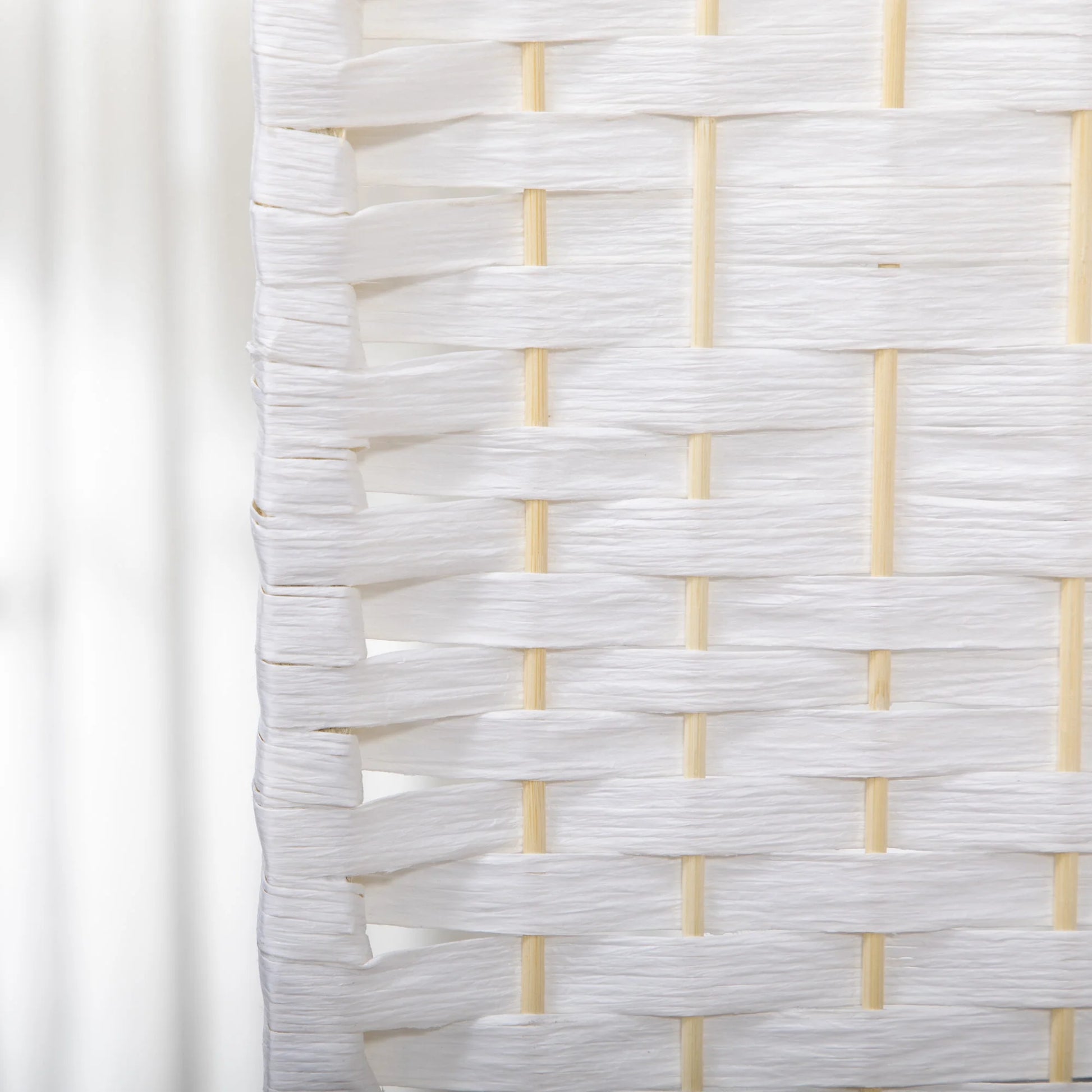 DUOSONG 4 Panel Room Divider, Folding Privacy Screen, 5.6' Room Separator, Wave Fiber Freestanding Partition Wall Divider For Rooms, Home, Office, White White Paper Privacy Screens
