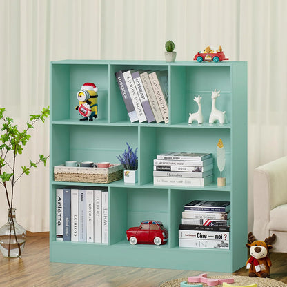 8 Cube Bookshelf with Base,3 Tier Modern Mint-Green Bookcase,Standing Wide Bookshelves Storage Organizer Toy Shelf,Wood Display Children's Book Shelves for Bedroom,Living Room,Nursery