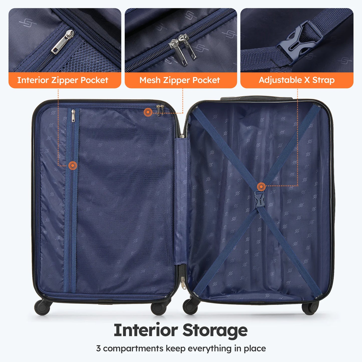 luggage sets 2 piece(20,28 inch) ABS hard suitcase with wheels and TSA lock travel set,orange