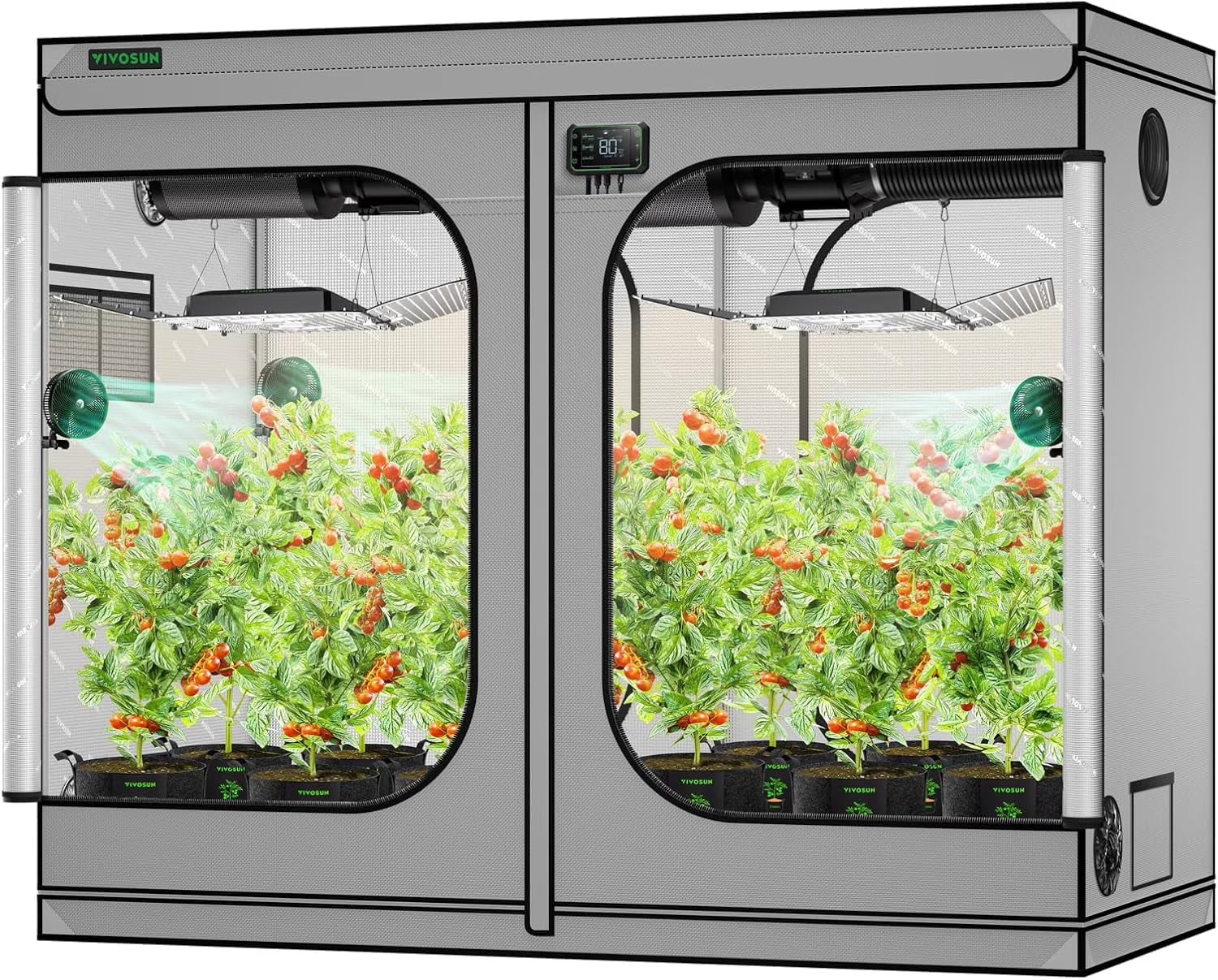 VIVOSUN G336 36"x36"x72" Grow Tent, 3x3 FT Advanced Gray Mylar Tent with 19mm Poles, Observation Window and Floor Tray for Hydroponic Plants for VS2000/VS3000