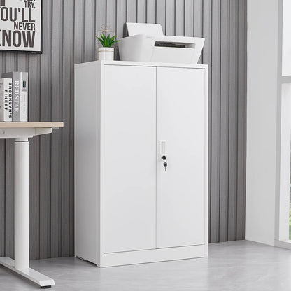 Bellemave Metal Storage Cabinet with Locking Doors and 2 Adjustable Shelf, Folding Filing Storage Cabinet, Lockable File Cabinet Metal Locker for Home Office, School, Garage, White