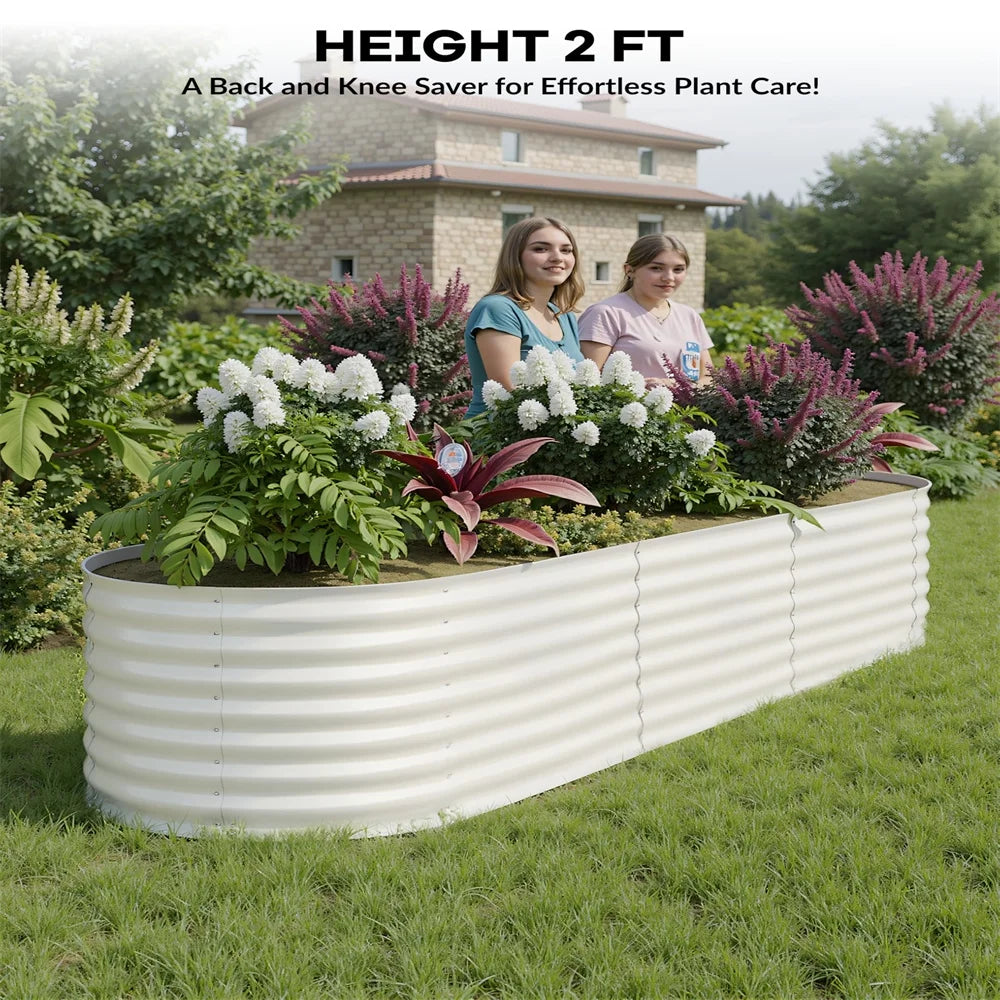 2-Pack Galvanized Steel Raised Garden Beds Kit -Outdoor Metal Planter Boxes for Vegetables, Flowers & Herbs.Tool-Free Assembly, Rust-Resistant Green Coated Design