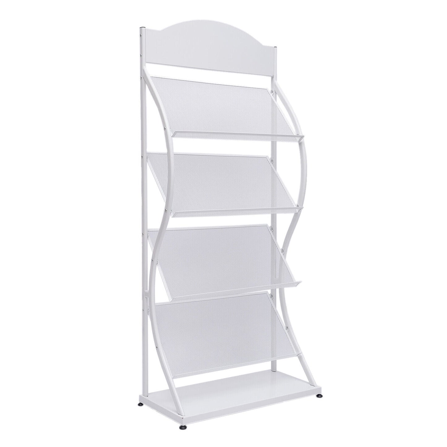 4-Layer Floor-Standing Magazine Display Rack Newspaper Book Storage Rack White 4 Tiers Floor-Standing Magazine Rack Information Storage