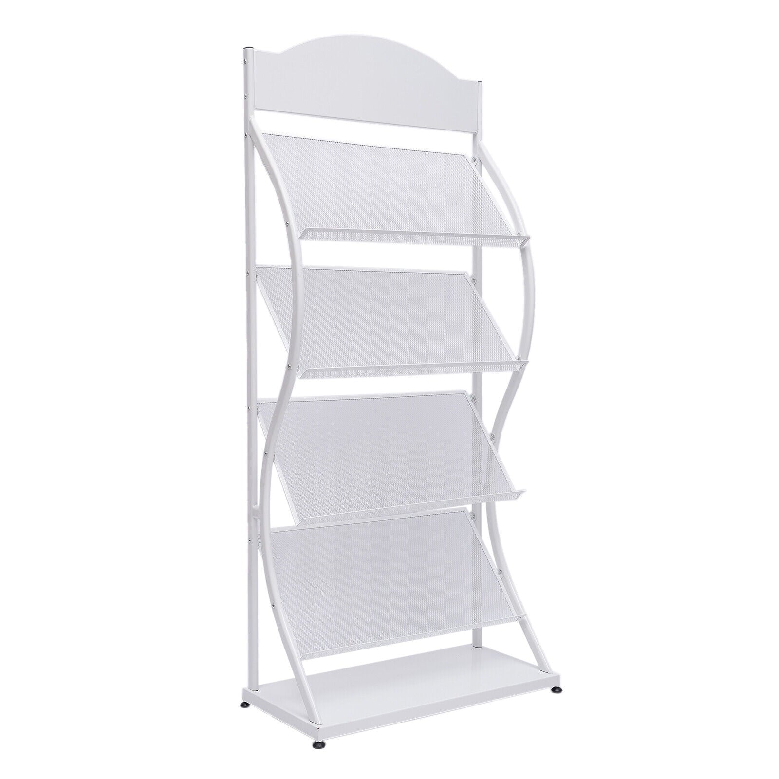 4-Layer Floor-Standing Magazine Display Rack Newspaper Book Storage Rack White 4 Tiers Floor-Standing Magazine Rack Information Storage