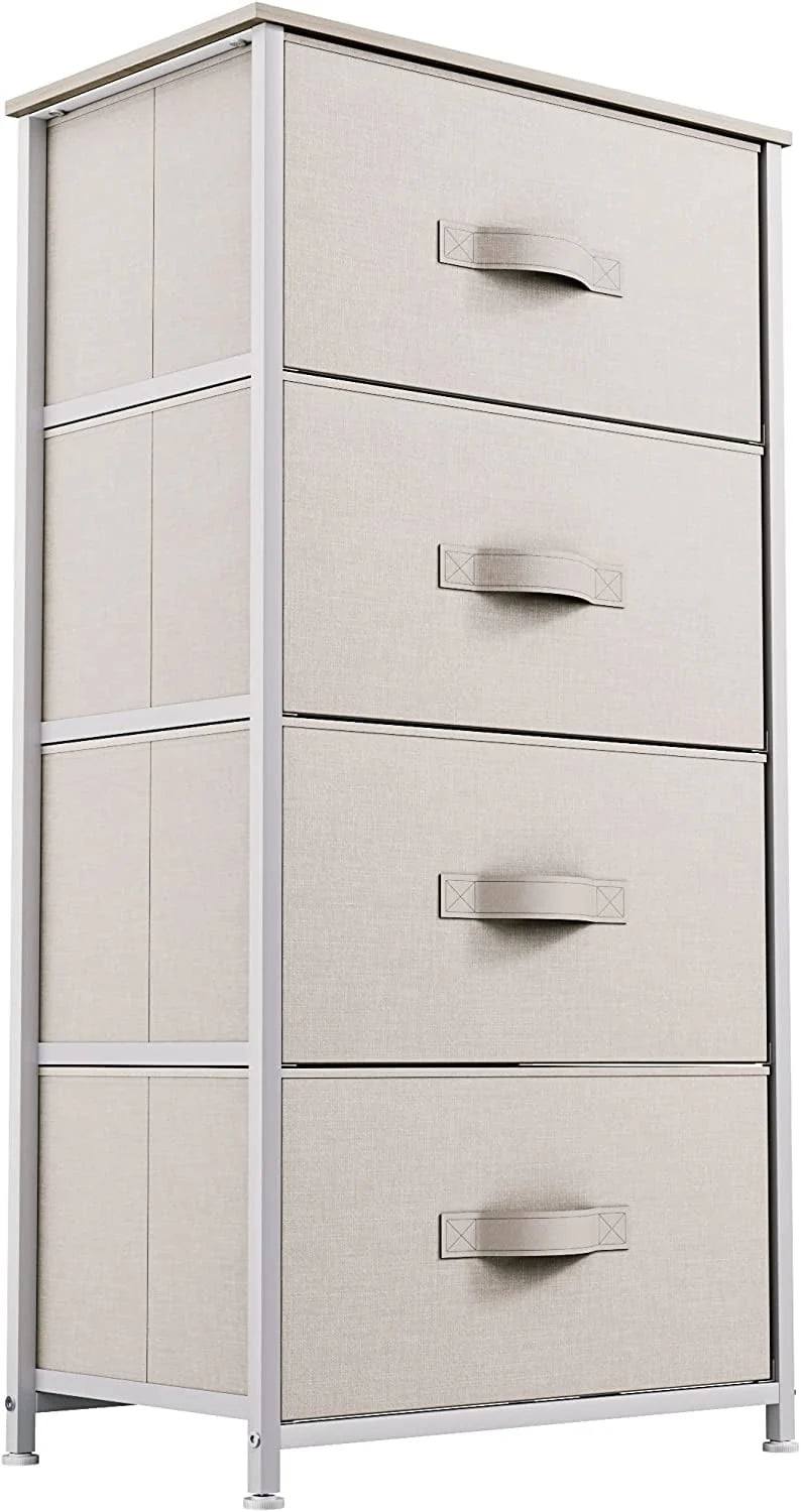 Dextrus 4-Drawer Fabric Dresser, Furniture Storage Tower Cabinet, Organizer for Bedroom, Living Room, Hallway, Closet & Nursery, Sturdy Steel Frame, Wooden Top, Easy-to-Pull Fabric Bins(Gray)
