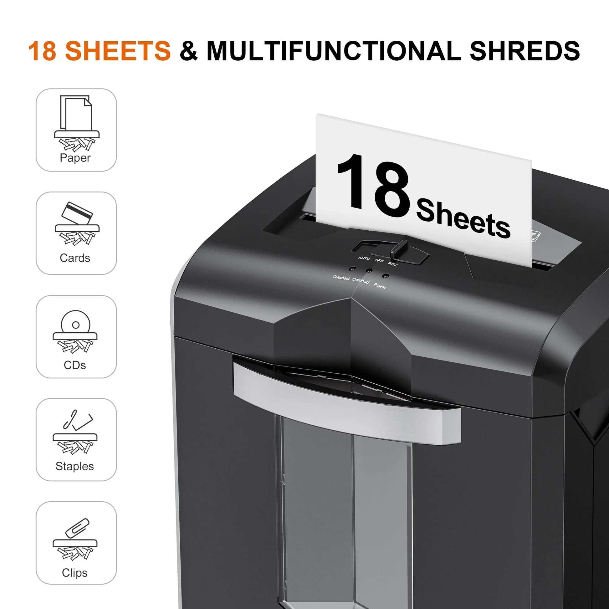 Bonsaii Paper Shredder 18-Sheet Cross-Cut Shredder for Home Office with Wastebasket