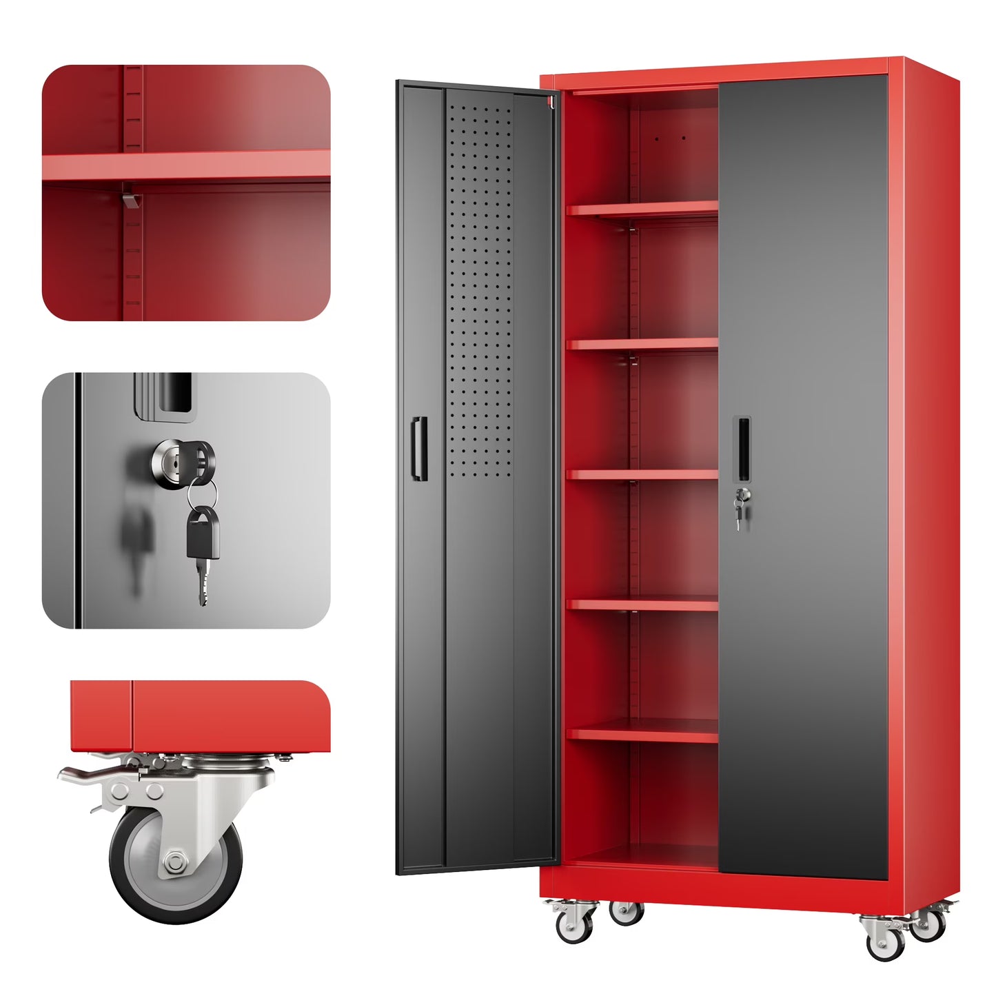 SUXXAN Metal Storage Cabinets with Locking Doors and Adjustable Shelves for Home Office, Garage and Utility Room (2 Handles, Black)