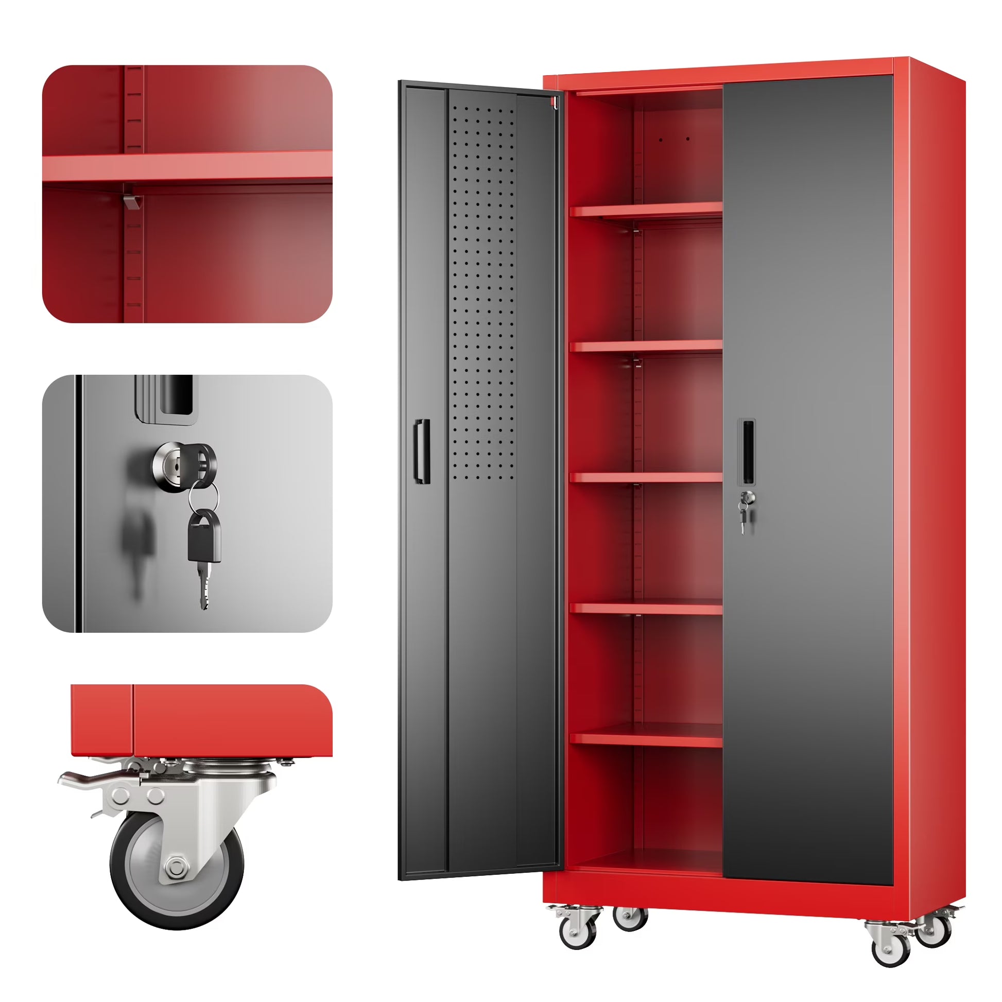 SUXXAN Metal Storage Cabinets with Locking Doors and Adjustable Shelves for Home Office, Garage and Utility Room (2 Handles, Black)