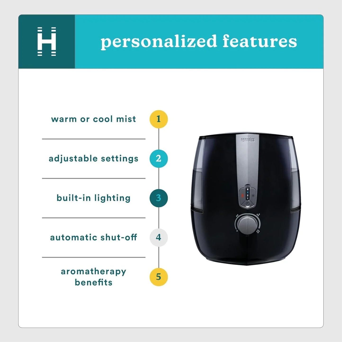 Homedics TotalComfort Plus Ultrasonic Air Humidifier, 5.3L Water Tank with Warm and Cool Mist for Home, Office, Nursery, Dorm, Night-Light with Auto Shutoff