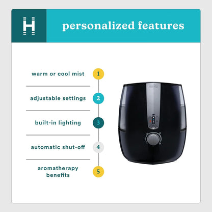 Homedics TotalComfort Plus Ultrasonic Air Humidifier, 5.3L Water Tank with Warm and Cool Mist for Home, Office, Nursery, Dorm, Night-Light with Auto Shutoff